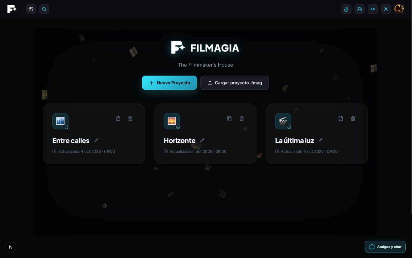 Inicio de Filmagia con los proyectos ficticios Entre calles, Horizonte y La última luz